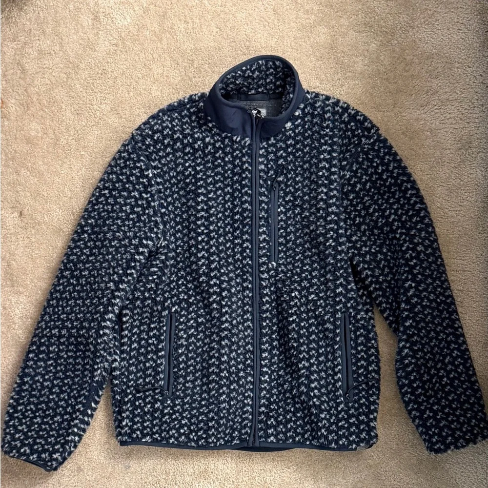 J. Crew Navy and White Nordic Textured Fleece Jacket - Picture 1 of 3